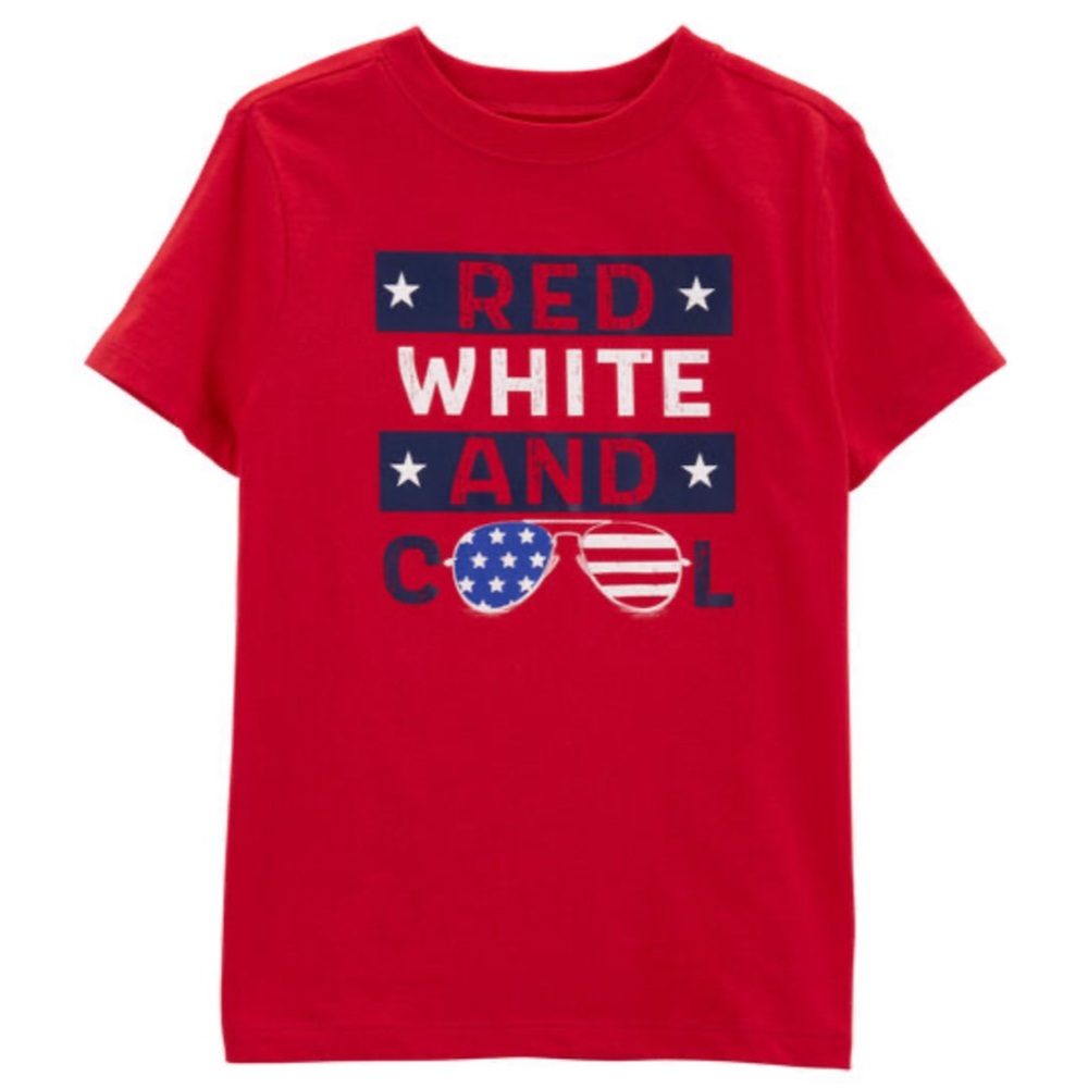 Carter’s Boys Red White and Cool Sunglasses USA Flag America Patriotic Tee Shirt